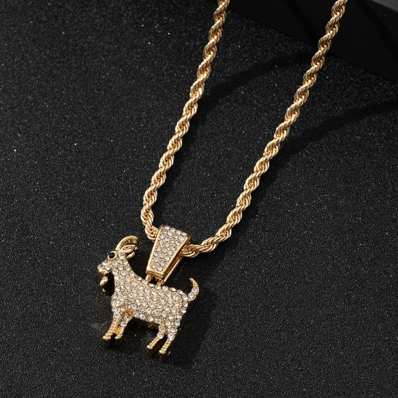 Fashion Gold Goat Pendant Necklace Hip Hop Tennis Chain Necklaces For Women Mens Gifts Motivation Jewelry