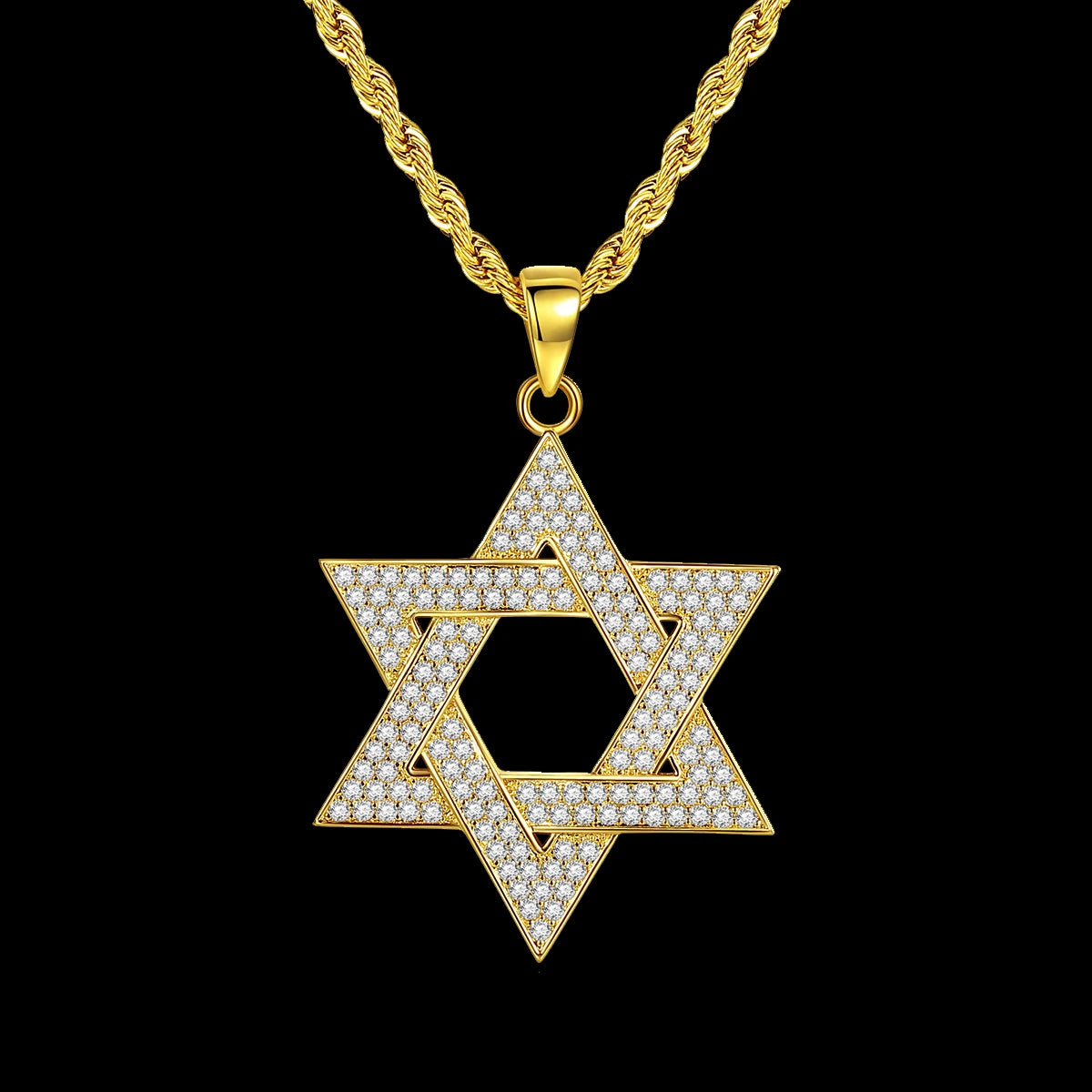 Iced Out Hexagram Pendant Necklace Stainless Steel