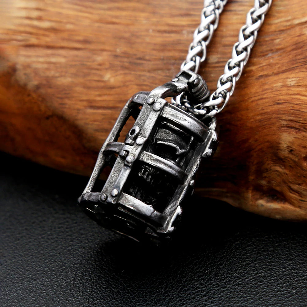 Gothic Cage Skull Pendant — Black