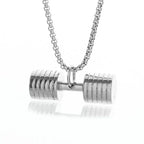 Cool Titanium Steel Dumbbell Pendant Necklace Barbell Fitness Pendant Men and Women Leisure Sports Punk Jewelry
