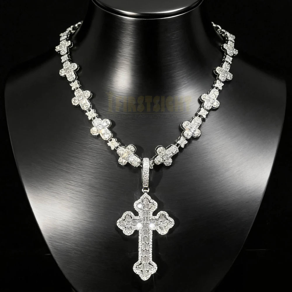 2025 New Iced Out Cross Necklace for Men Women Bling Silver Color Cubic Zirconia Charm Star Link Chain Hip Hop Jewelry