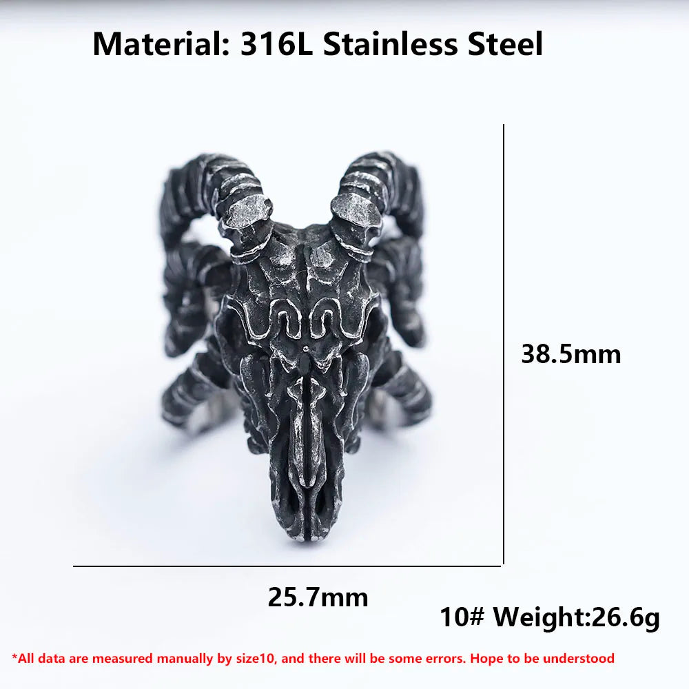 2022 NEW Men's 316L stainless steel rings Retro Sheep Skull Head Vintage gothic punk high-quality Jewelry Gifts free