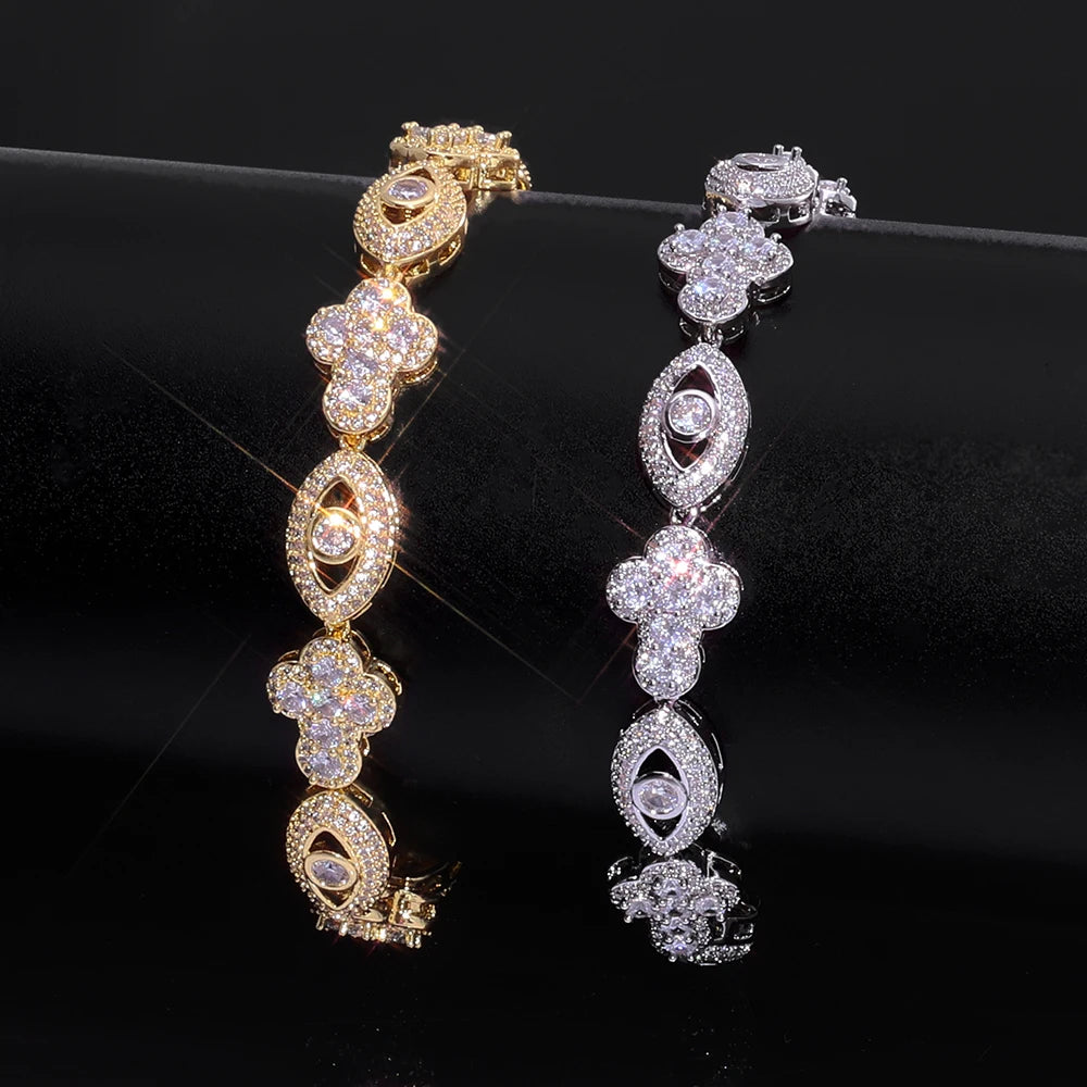 Two-Tone Cross Bracelet 18K Gold Silver CZ