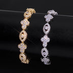 Two-Tone Cross Bracelet 18K Gold Silver CZ