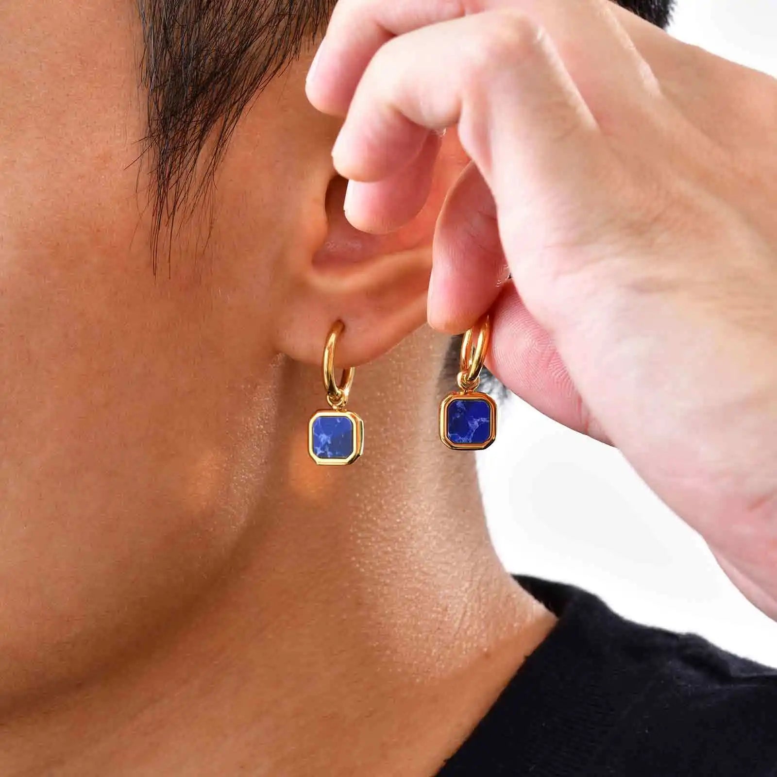 Natural Stone Huggie Hoop Earrings — SS