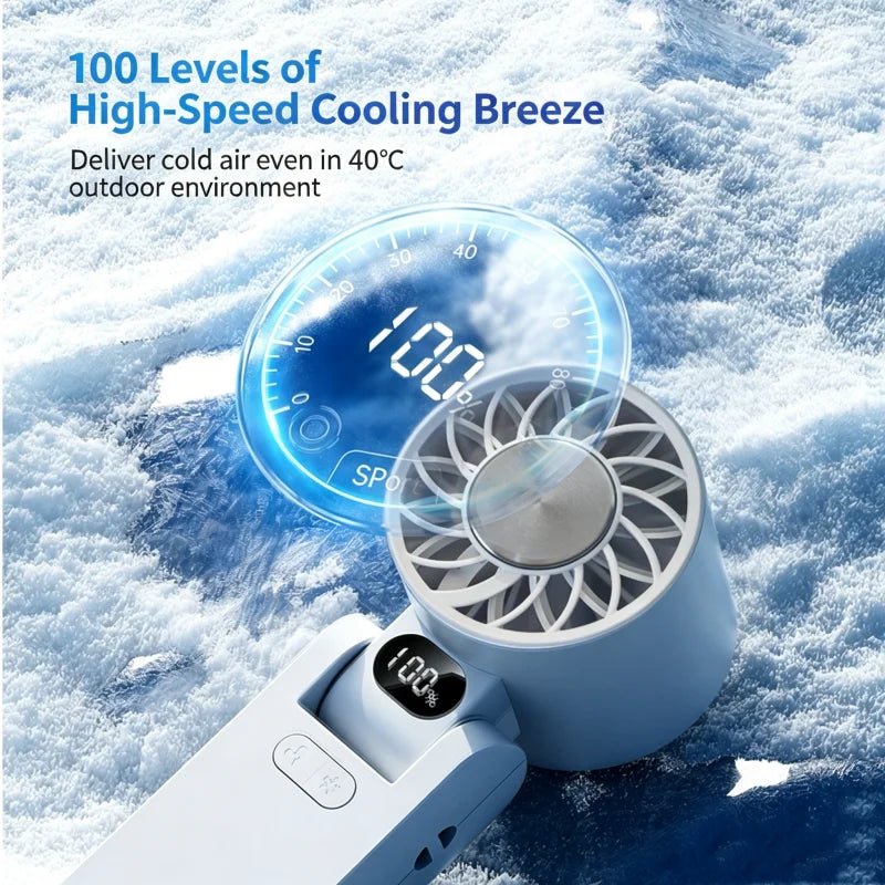 Portable High Speed Handheld Cooling Fan 4000mAh Rechargeable with 100 Adjustable Wind Speeds Mini Foldable Turbo Air
