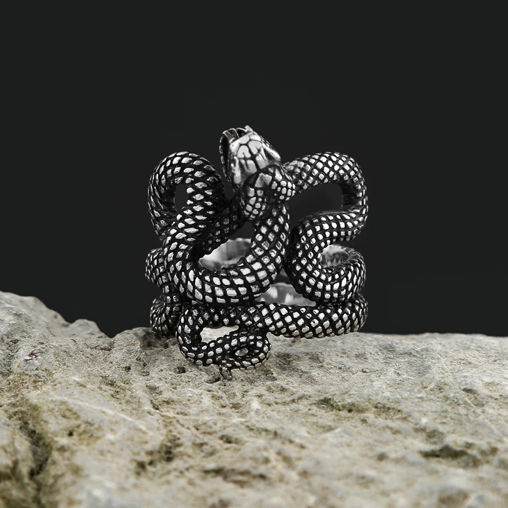 Vintage Snake Ring — Silver-Tone Stainless Steel Punk