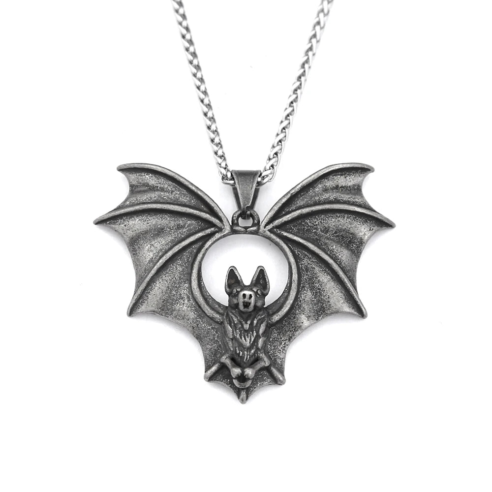 Vintage Biker 316L Stainless Steel 3D Bat Pendant For Men Boys Punk Hip Hop Animal Necklaces Creative Jewelry Gifts