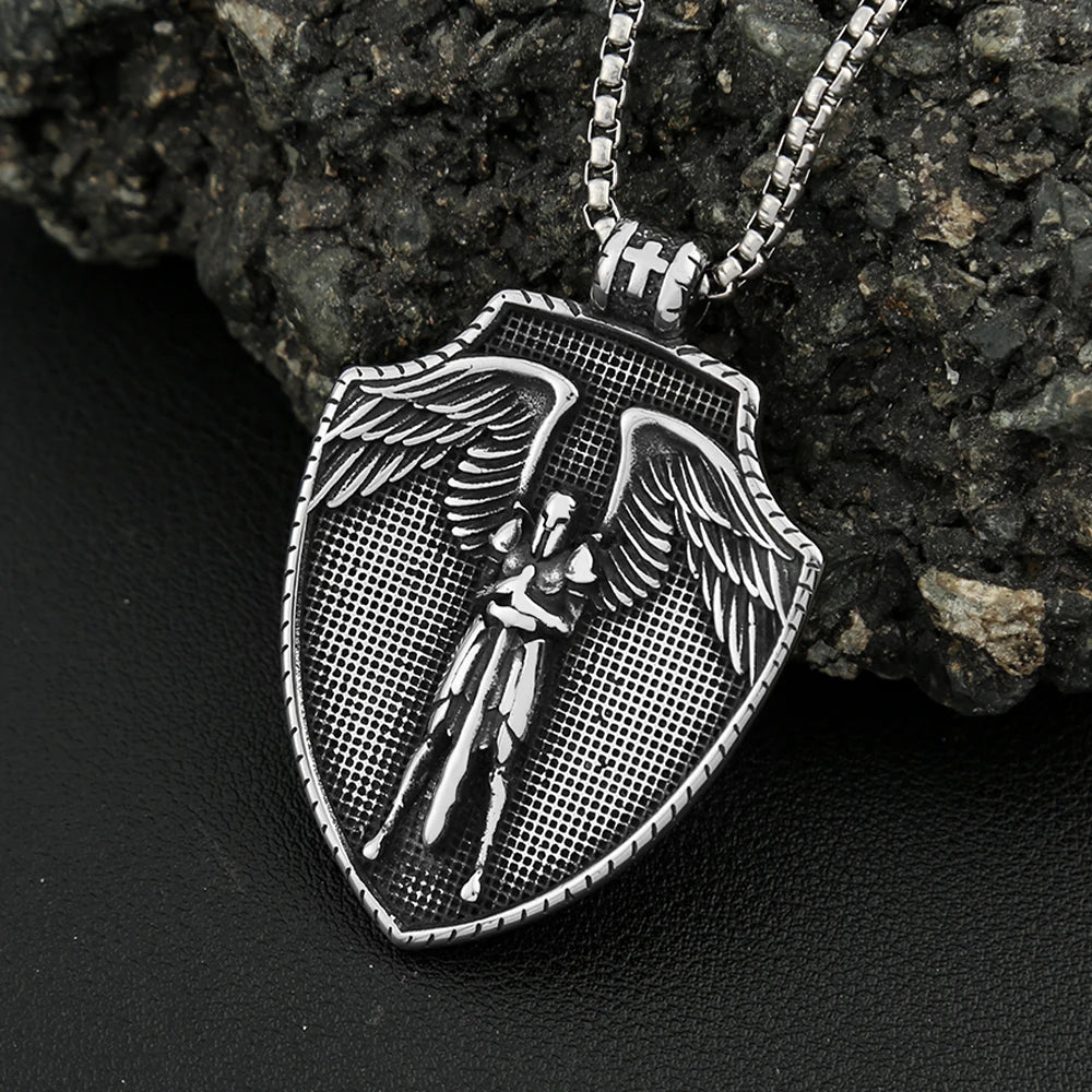 Cross Steel Pendant Vintage Michael's Shield Punk