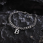 Vnox A-Z Initial Bracelets for Men Women, Never Fade Silver Color Stainless Steel Cuban Chain Bracelet with 26 Letter