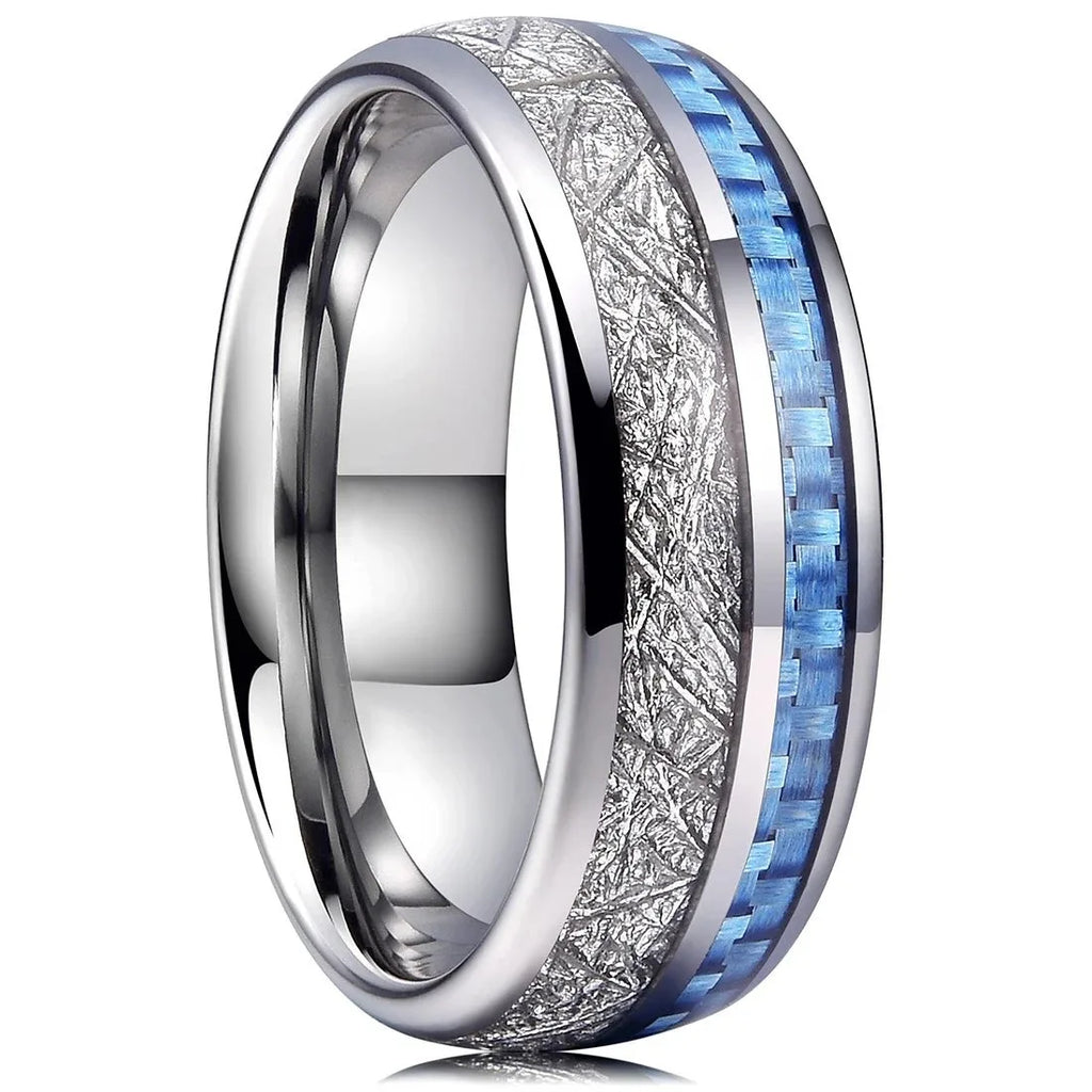 Blue Abalone Shell Inlay Rings for Men, Fashion 8mm Black Brushed Men Stainless Steel Rings, Wedding Band Jewelry Gift