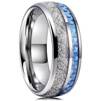 Blue Abalone Shell Inlay Rings for Men, Fashion 8mm Black Brushed Men Stainless Steel Rings, Wedding Band Jewelry Gift