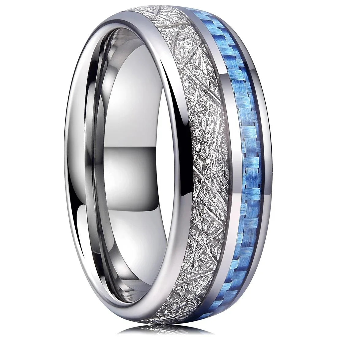 Blue Abalone Shell Inlay Rings for Men, Fashion 8mm Black Brushed Men Stainless Steel Rings, Wedding Band Jewelry Gift