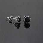 Black Crystal Stud Earrings — Silver