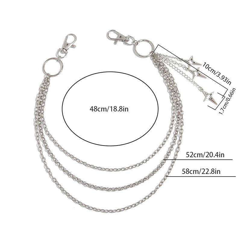 Punk Triple-Strand Star Charm Jeans Chain Keychain