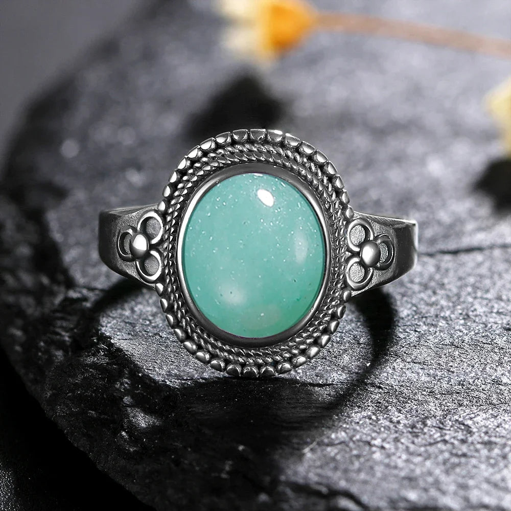 Sterling Silver 925 Vintage Rings Oval 8X10mm Rings Black Onyx Natural Fine Jewelry For Men Women Rhodochrosite Rings