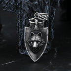 Viking Shield Wolf Pendant Necklace — Stainless Steel