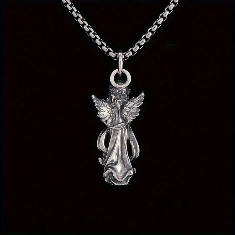 Guardian Angel Amulet Necklace, Vintage Winged Pendant Choker for Protection, Gothic Unisex Jewelry, Meaningful Gift