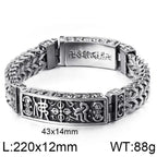 Vintage Men Stainless Steel Buddhist Motifs Bracelet Retro Pattern Link Chain Wrist Bangle Fashion Male Daily Jewelry