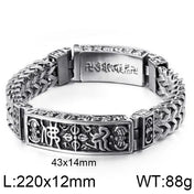 Vintage Men Stainless Steel Buddhist Motifs Bracelet Retro Pattern Link Chain Wrist Bangle Fashion Male Daily Jewelry