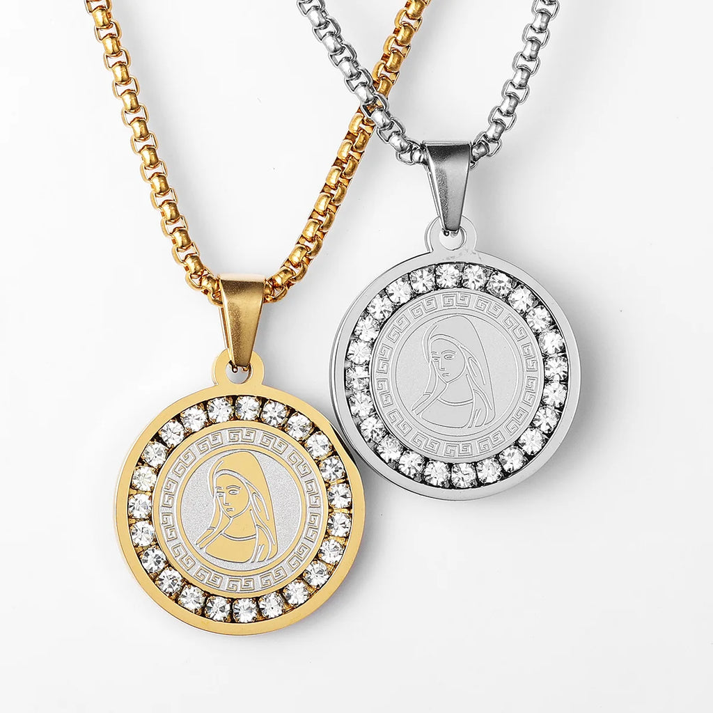 Iced Out Virgin Mary Pendant — Stainless Steel