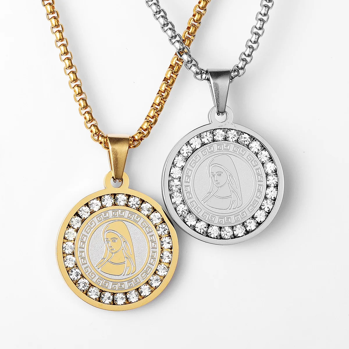 Iced Out Virgin Mary Pendant — Stainless Steel