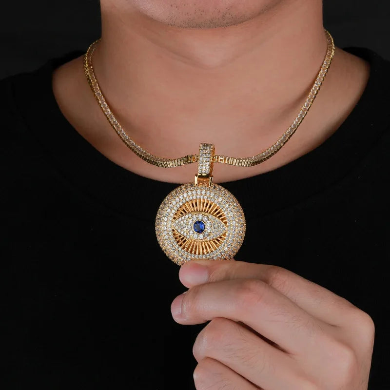 European and American cross-border hot sales ins new devil's eye pendant slightly inlaid with zircon hip hop hipster accessories