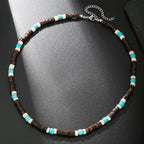 Fashion Nature Stone Wooden Necklace For Men Trendy Wooden Coconut Shell Natural Turquoise Beaded Necklace Gifts