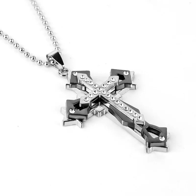 Iced Out Cross Black Pendant Zircon Punk