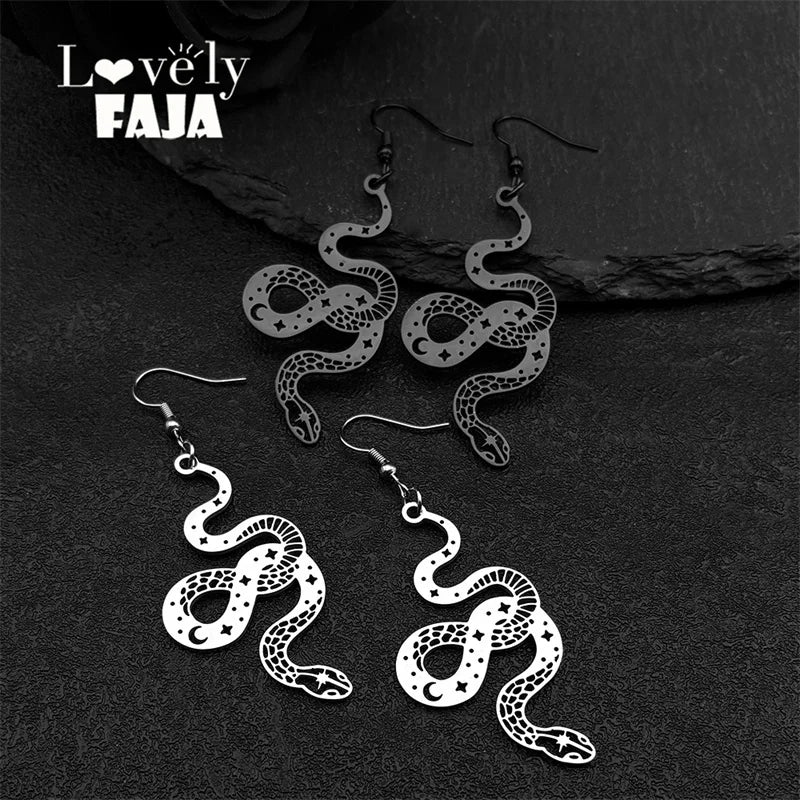 Star Snake Silver Earrings Witchcraft Hollow Moon
