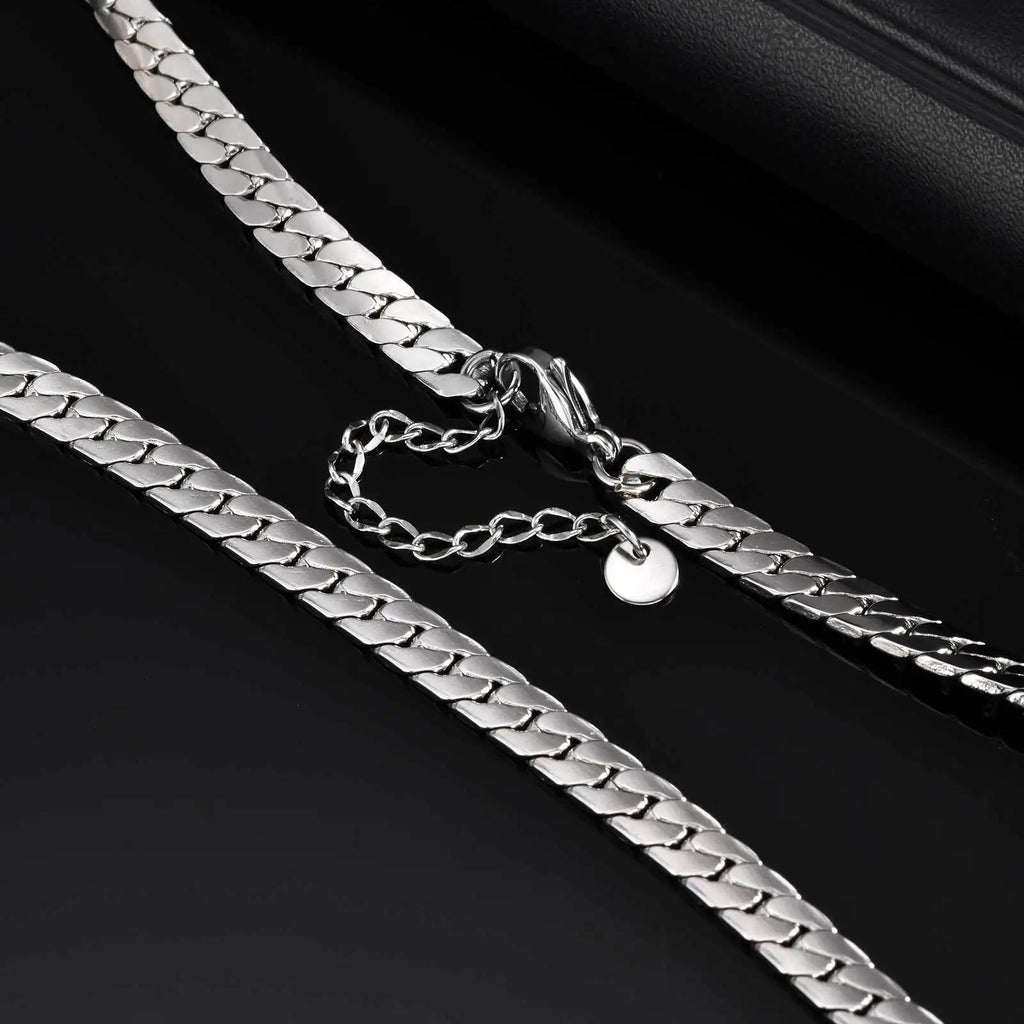 Flat Cuban Chain Necklace for Men Boys,Waterproof Stainless Steel Links Collars,Classic Male Accessories Jewelry Gifts