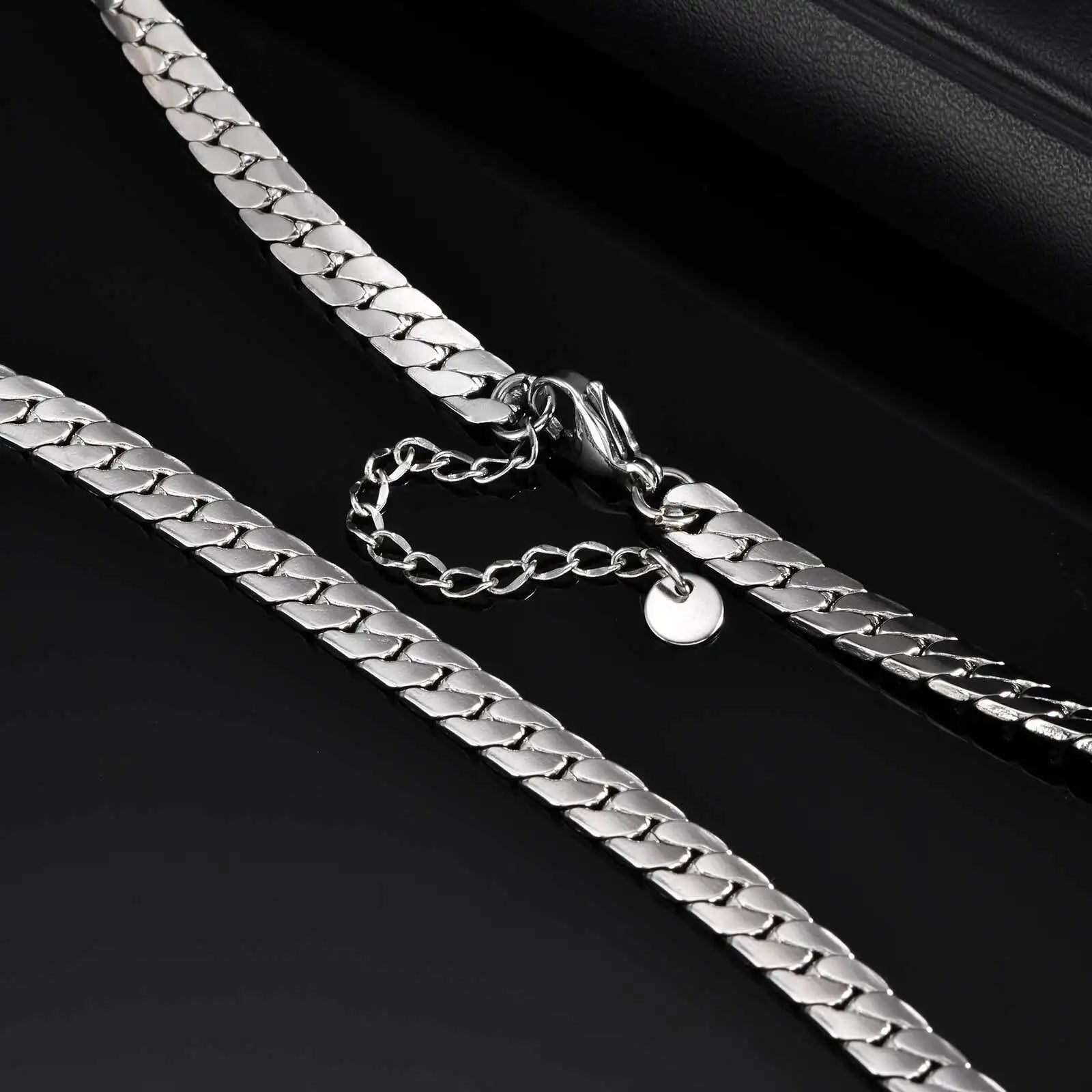 Flat Cuban Chain Necklace for Men Boys,Waterproof Stainless Steel Links Collars,Classic Male Accessories Jewelry Gifts