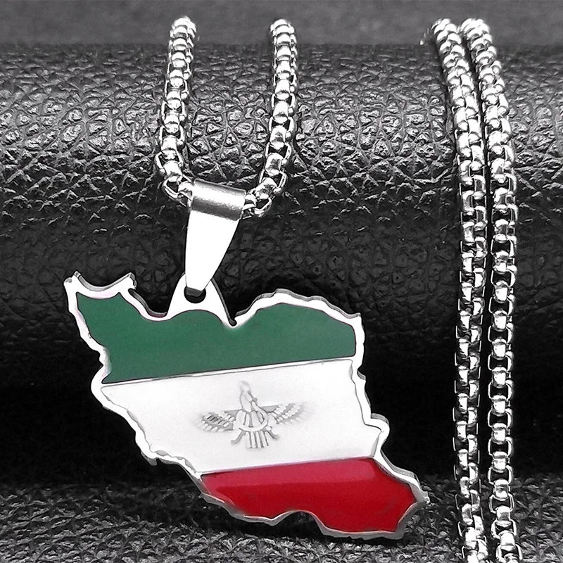 Gold Map Flag Pendant Necklace — Stainless Steel