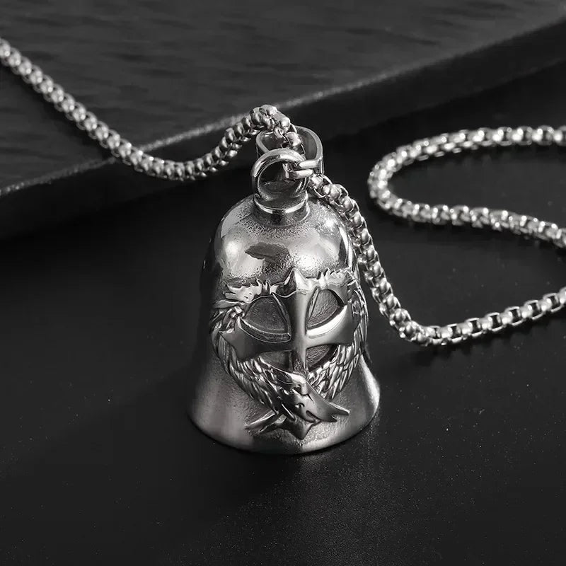 Norse Gods Odin Celtic Knot Motorcycle Bell Necklace Men's Punk Riding Rock Lucky Exorcism Amulet Jewelry