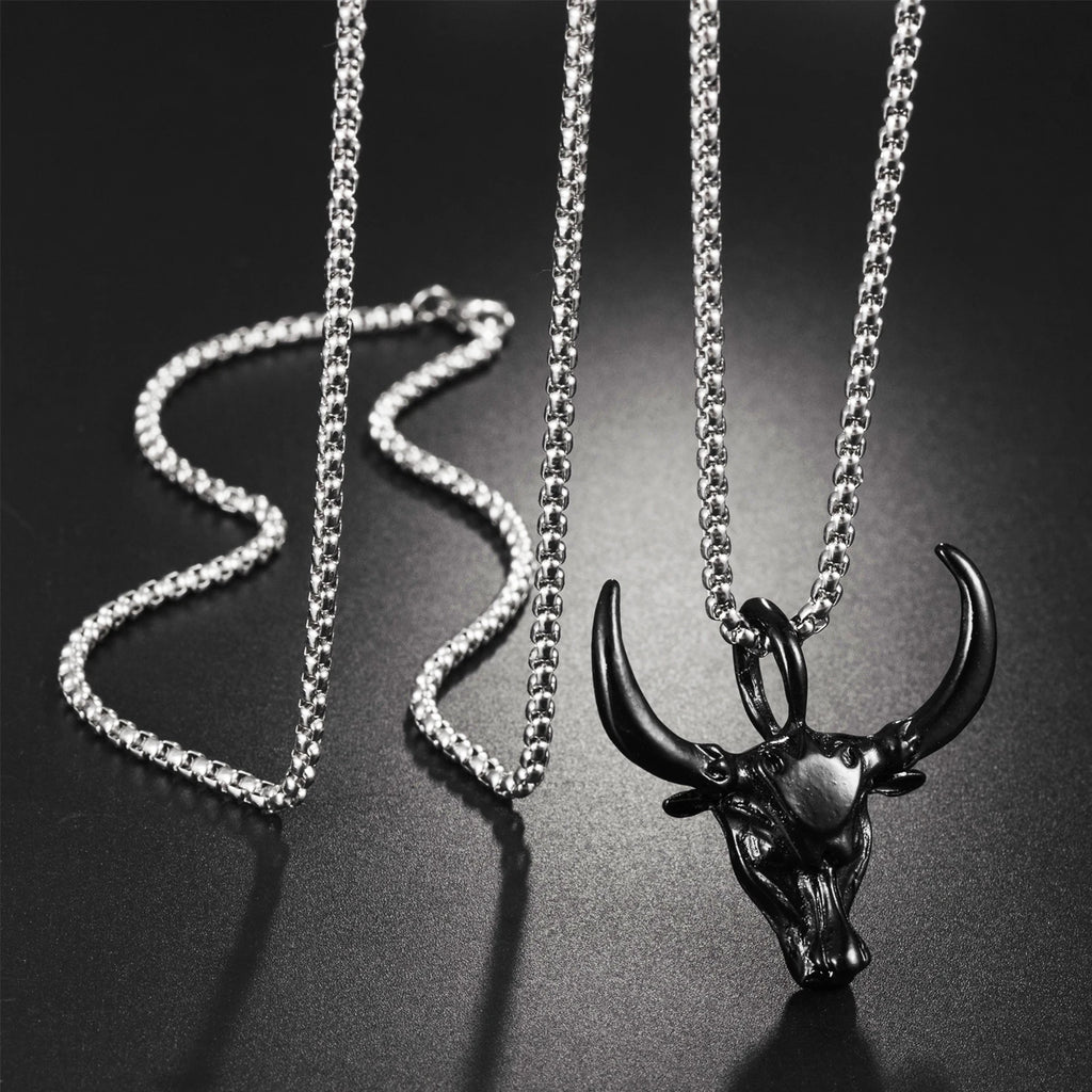 Punk Bull Buffalo Skull Pendant Necklace For Cool Men Women Stainless Steel Long Chain Necklace Party Gift Hip Hop Jewelry