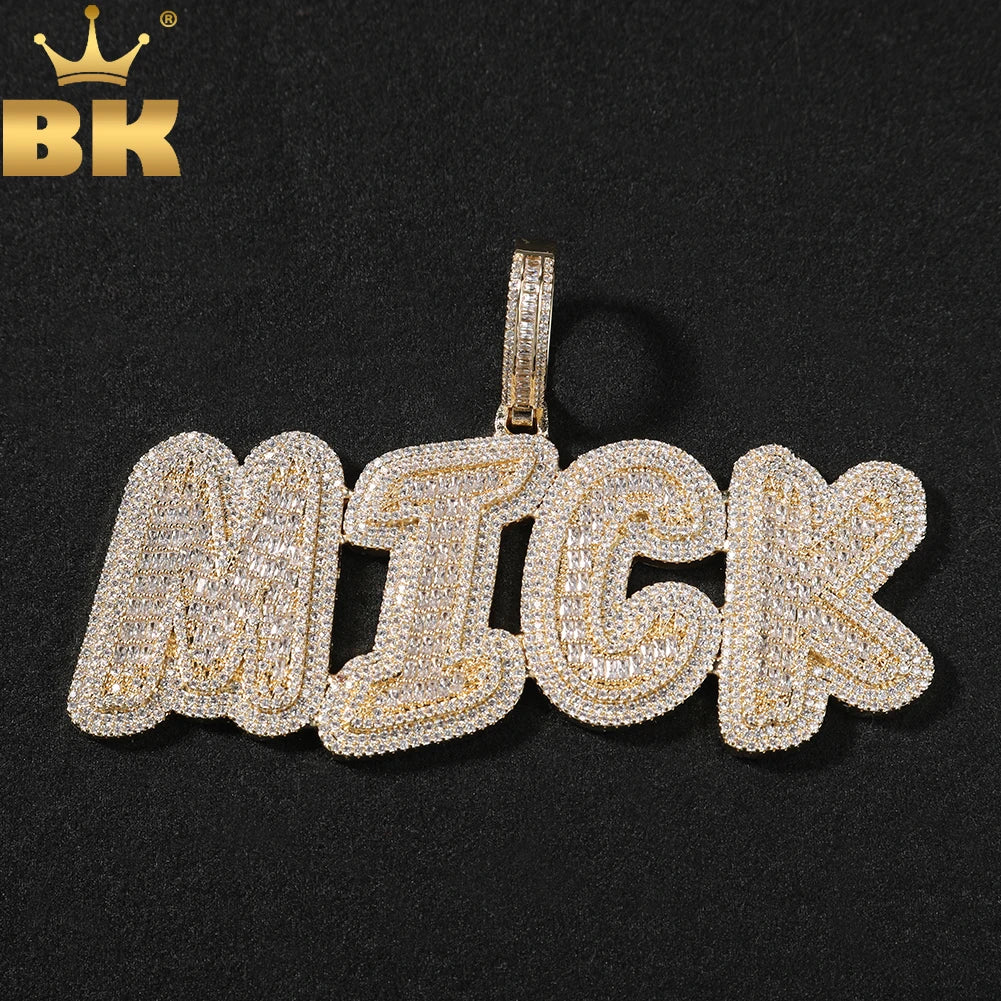 THE BLING KING Custom Baguettecz Initial Letter Iced Out Cubic Zirconia Number Name Pendant Chain Necklace Hiphop Punk