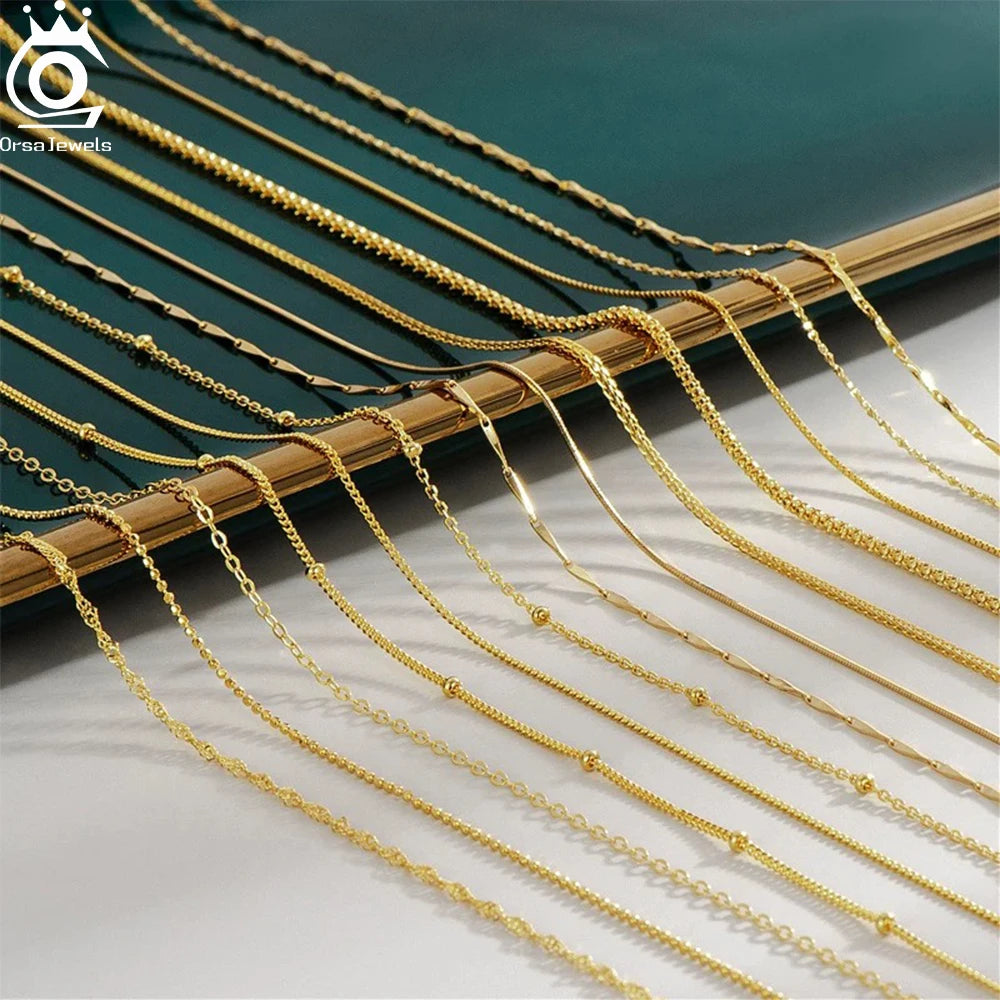 ORSA JEWELS Genuine 925 Sterling Silver Paperclip Chopin Rope Cuban Figaro Box Cable Chain Necklace Simple Basic Chain