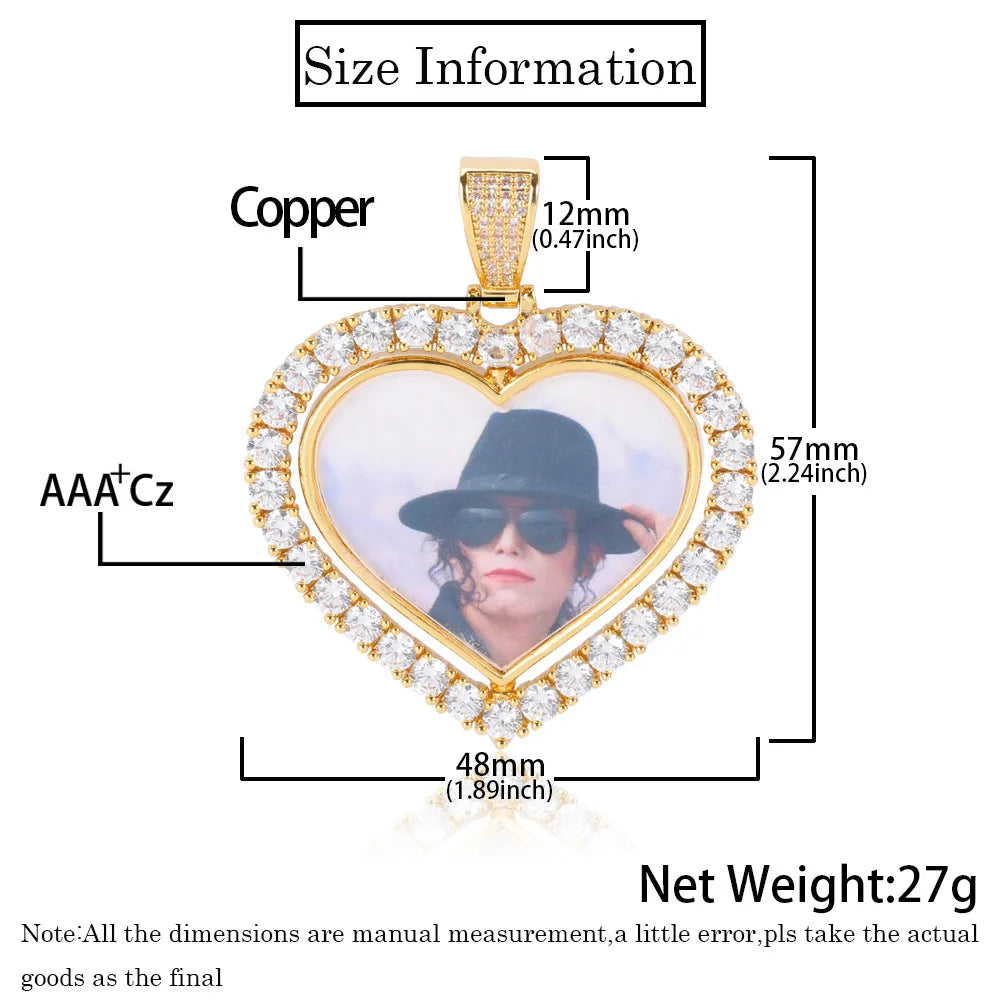 Iced Out Heart Photo Pendant Necklace