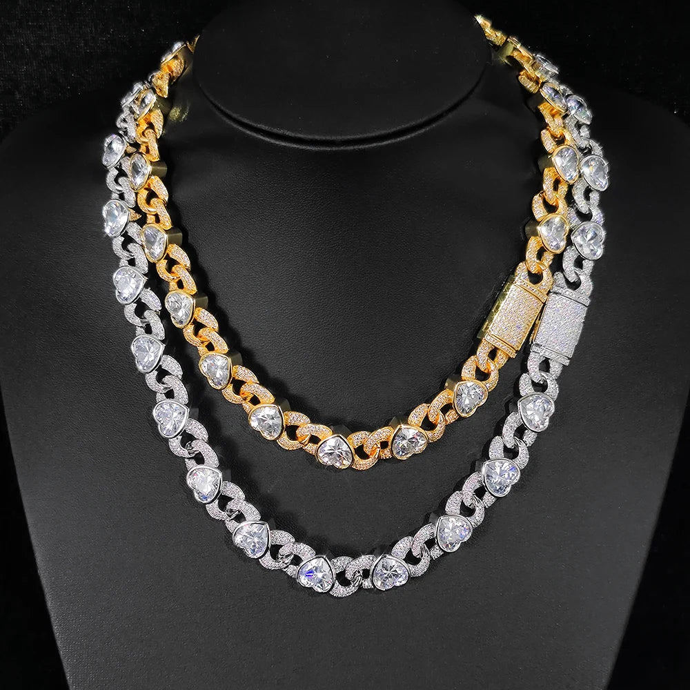Iced Out Heart Cuban Chain Necklace Stainless Steel