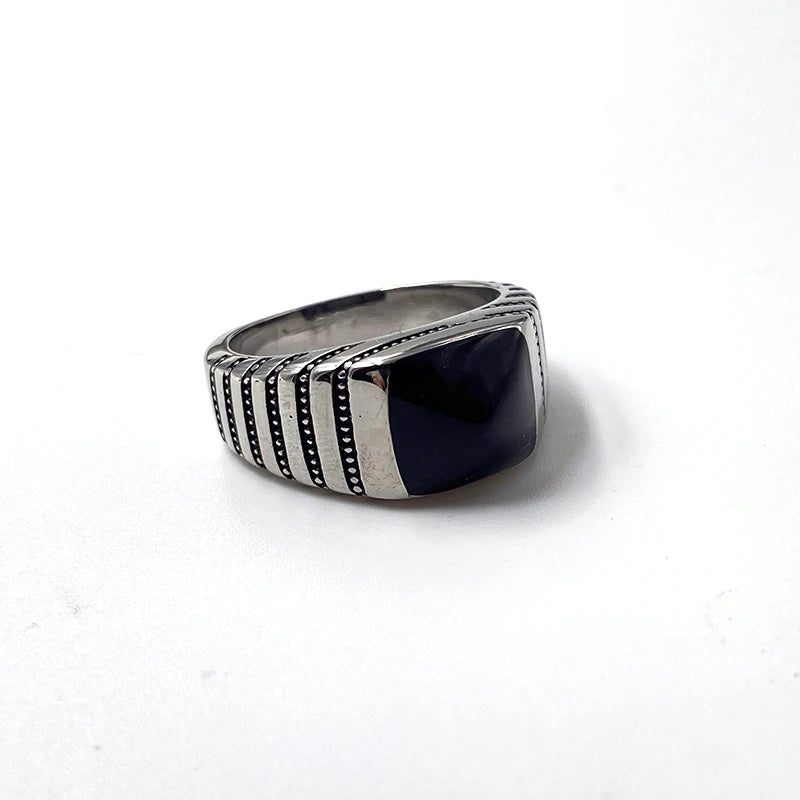 Square Simple Ring Stainless Steel Black Epoxy Vintage Men Ring Geometric Gift Fashion Women Unisex Punk Metal Jewelry