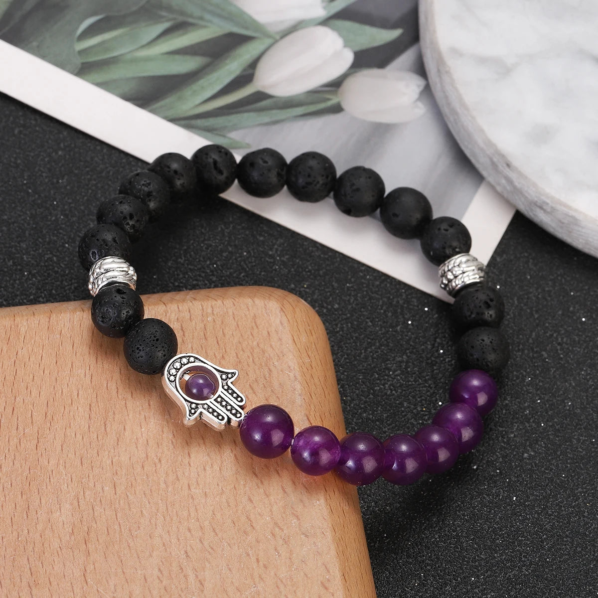 Tiger Eye Lava Bead Chakra Bracelet