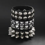 Classic Adjustable Size Rivet Bangle Square Wide Rows Nails Spike Cuff Bracelet PU Leather Bracelets Bangle Men Women