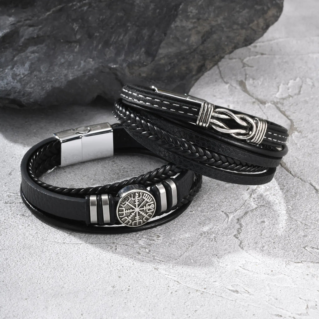 Viking Multi Layer Braided Leather Bracelet