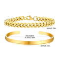 Men's 2pcs Set Simple Fashion Cuban Snake Link Chain Bracelet Stainless Steel Open Cuff Bangle Punk Hip Hop Jewelry Set