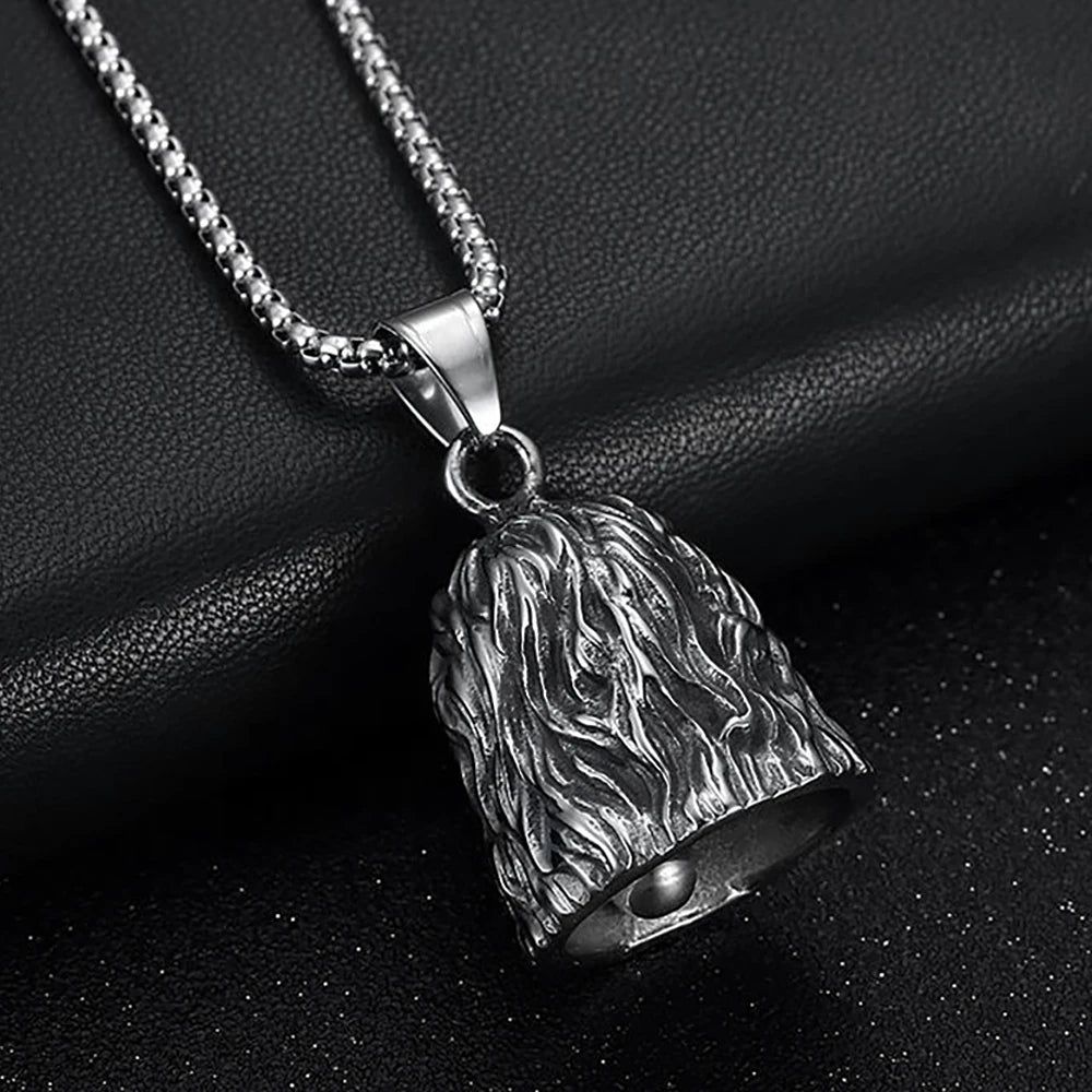 Gothic Lion Head Bell Pendant — Stainless Steel