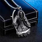 Gothic Stainless Steel Death Scythe Skull Necklace Pendant Punk Biker Men Grim Reaper Pendant Fashionable Men's Chain
