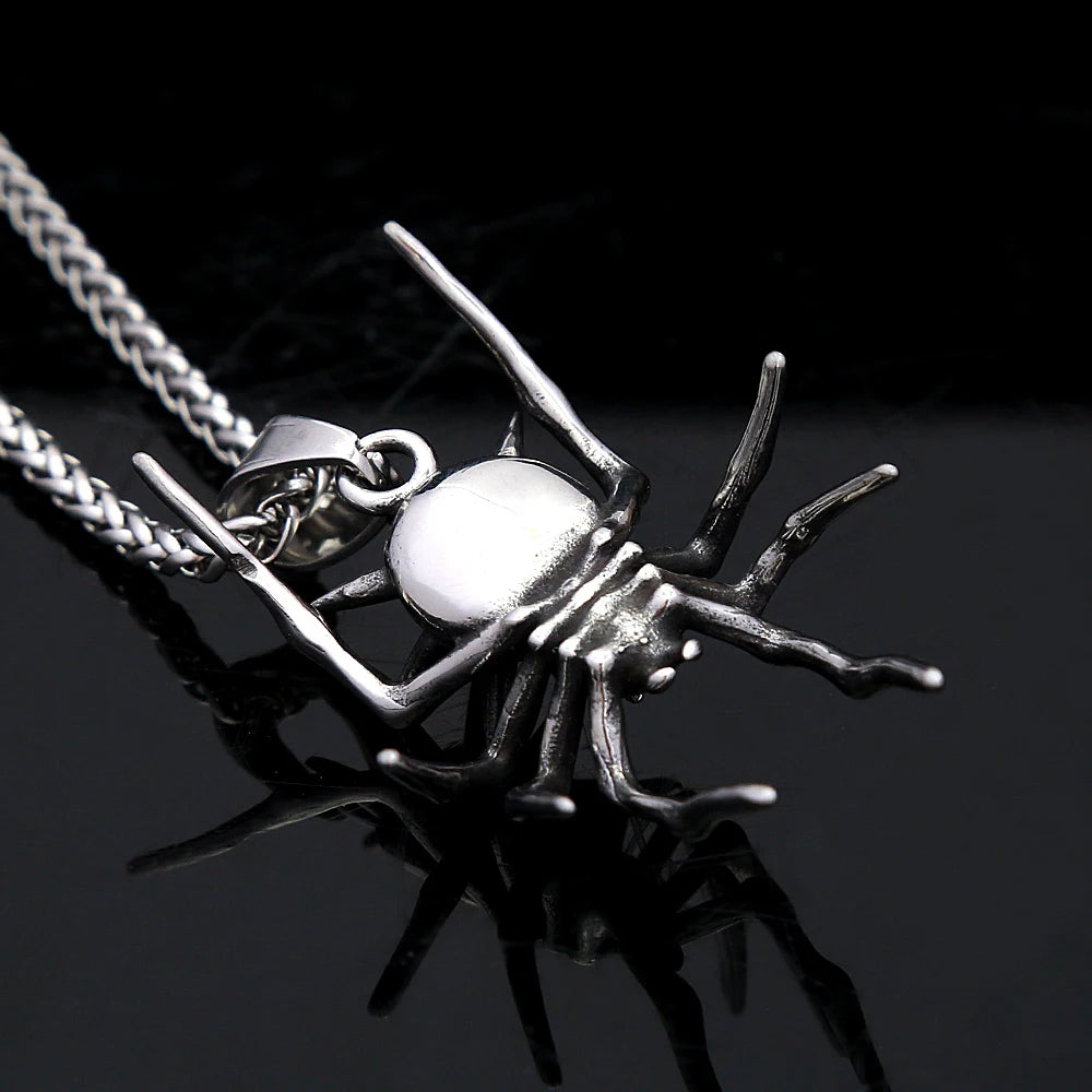 Vintage Gothic Spider Necklace For Men Stainless Steel Punk Animal Pendant Necklace Unique Fashion Jewelry Gifts