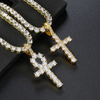 Iced Out Tennis Cross Pendant — Gold
