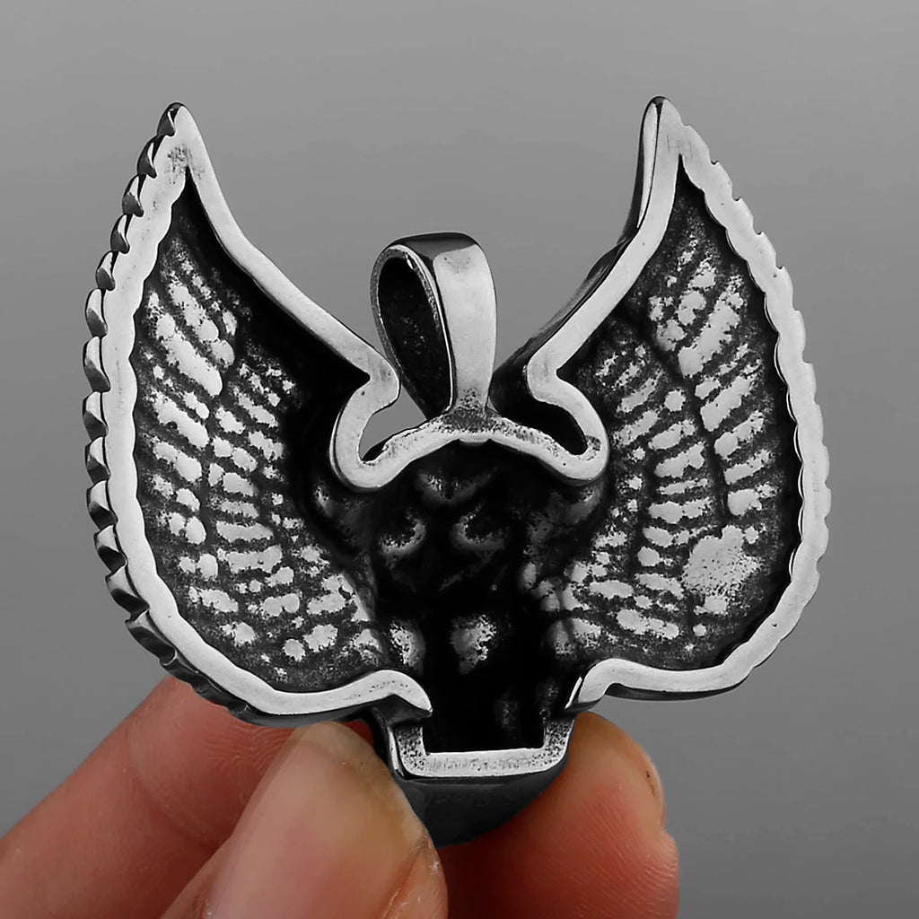 Angel Wings Skull Pendant Ghost Head Necklace for Men High Quality Punk Charm Stainless Steel Necklace Boyfriend