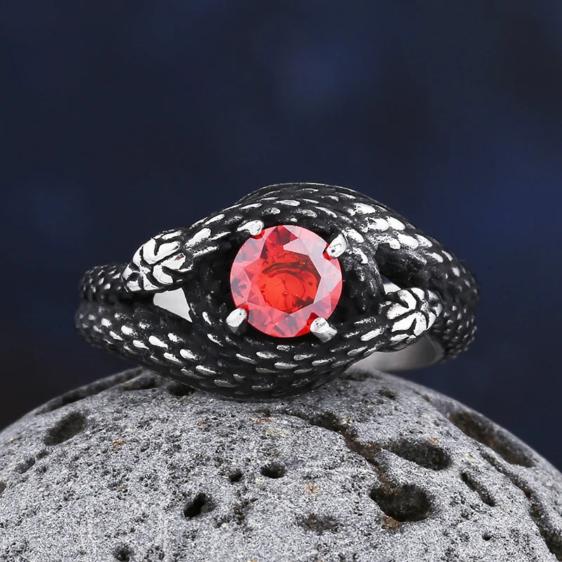 2023 New Vintage 316L Stainless Steel 3D Snake Ring With Red&Green StoneAnimal Fashion jewelry For Man Women Boyfriend